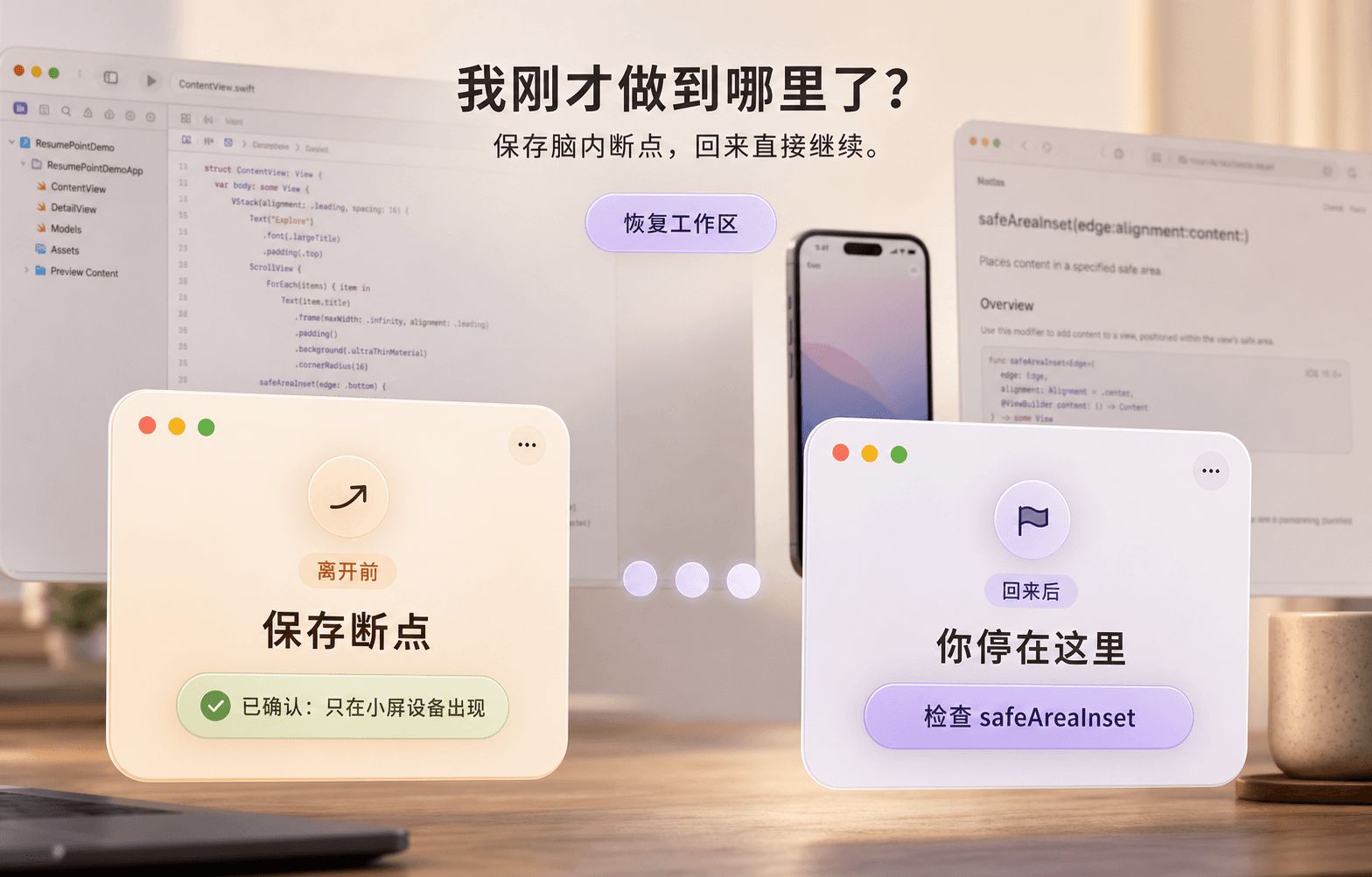 ResumePoint 的保存断点与回来后继续工作界面